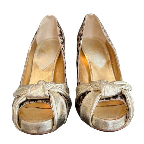 Dolce & Gabbana Women’s Vintage Peep Toe Gold Bow Leopard Print Pump Heels Sz 40 - Picture 3 of 13